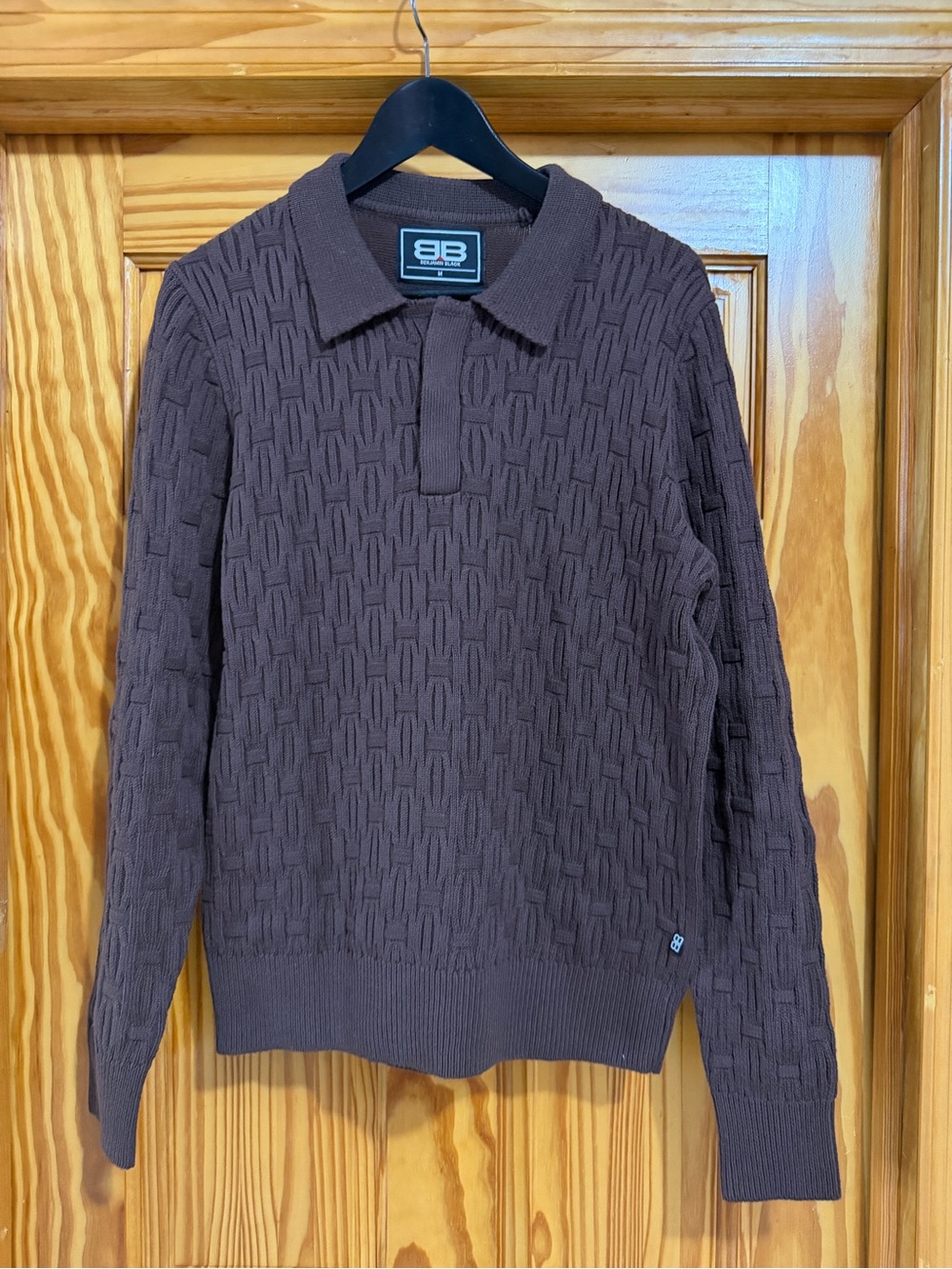 BB Brown Textured Polo Sweater